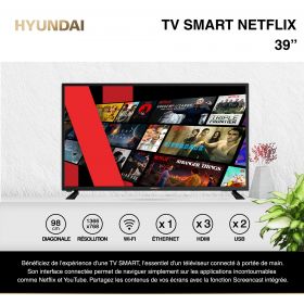 Smart TV 39'' HD Netflix YouTube PrimeVideo Screencast USB HDMI