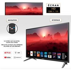 Smart TV 24'' HD Netflix YouTube PrimeVideo Screencast USB HDMI