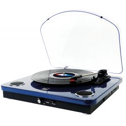 Platine vinyle Bluetooth out enceintes intégrées finition laquée bleue