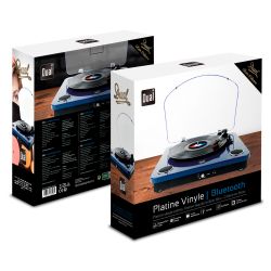 Platine vinyle Bluetooth out enceintes intégrées finition laquée bleue