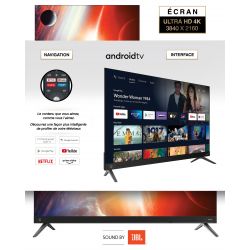 Android TV 50'' 4K JBL Barre de son - Ultra HD Google Assistant et Netflix