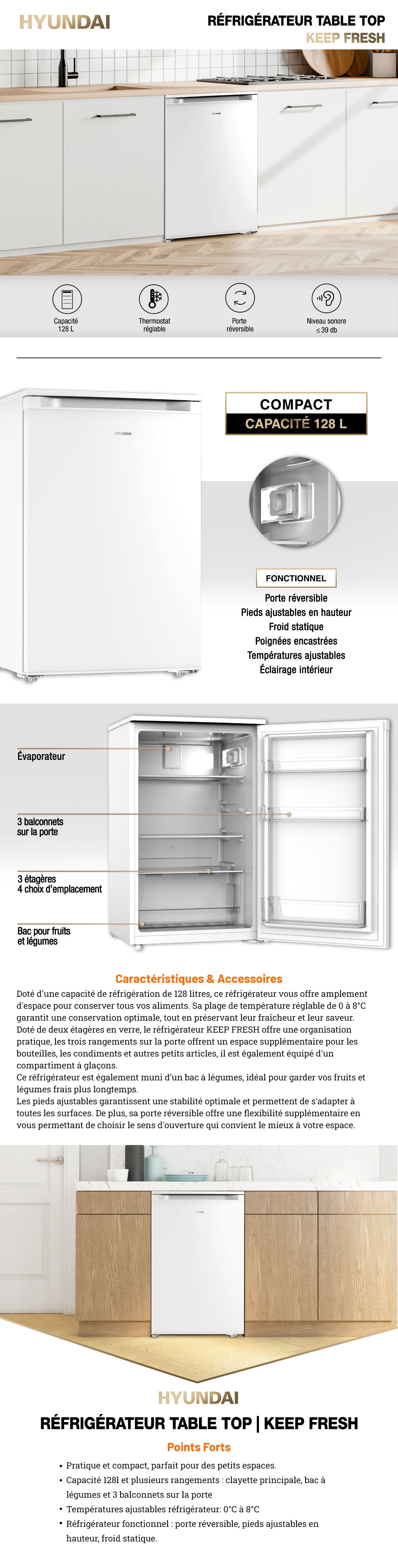 Hyundai - réfrigérateur table top 90l porte reversible freezer 10l -  Conforama