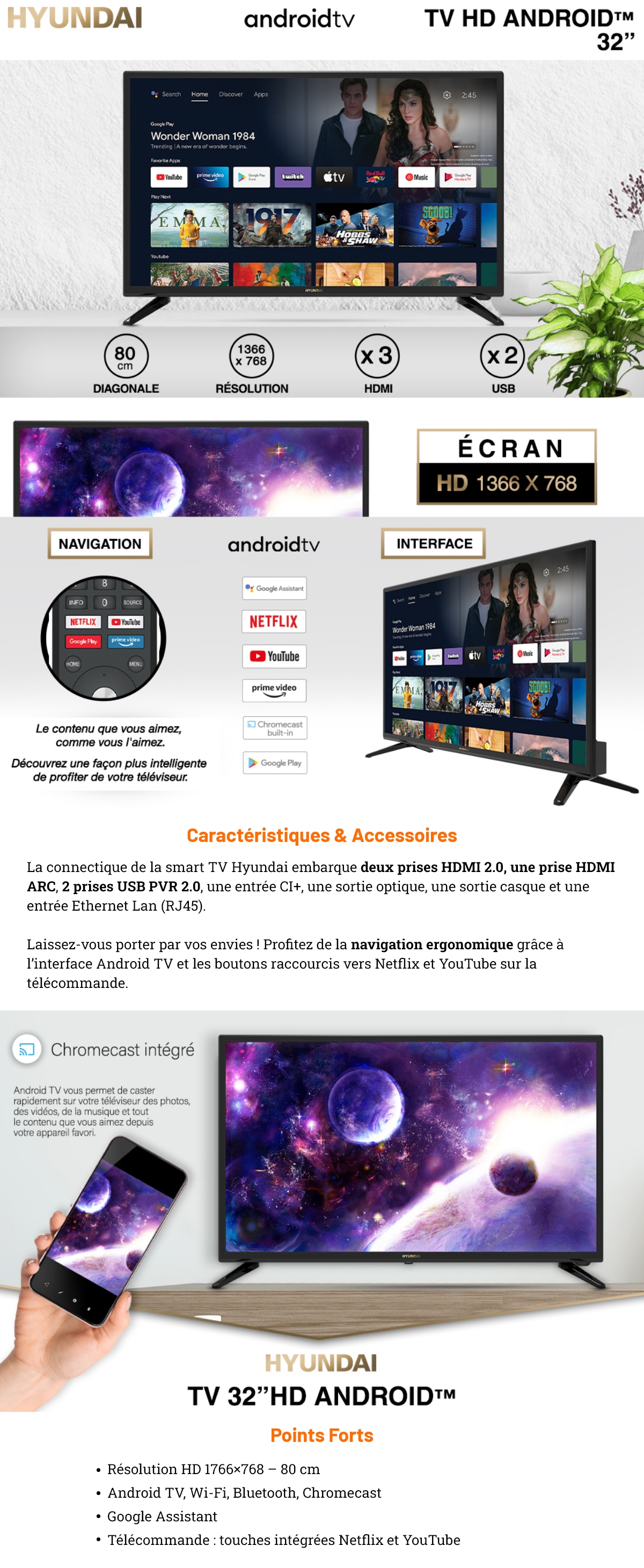 TuTu Smart TV 32 Pouces (80 cm) Android WiFi Bluetooth Connectée  Téléviseurs sans Bord avec Google Assistant, Google Play Store, Netflix,  Prime Video, Disney+, Triple Tuner, Chromecast 2024 en destockage et  reconditionné chez DealBurn