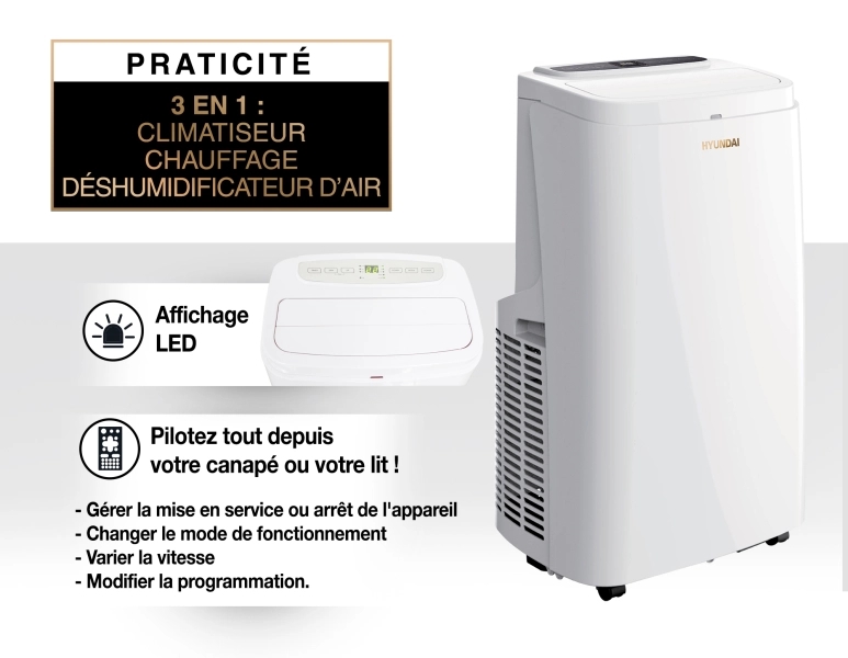 Climatiseur Hyundai réversible 12 000 BTU dispose d'un écran LED et d'une télécommande de contrôle