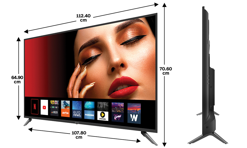 Les dimensions de la POLAROID SMART TV LED 43' HD sont de 112.4 cm par 64.9 cm